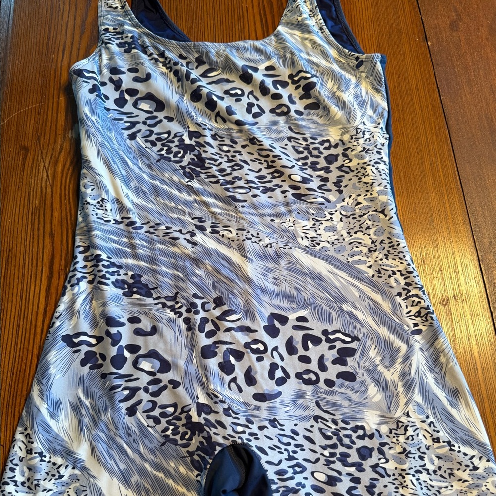 Land’s End women’s one-piece swimsuit with blue pattern